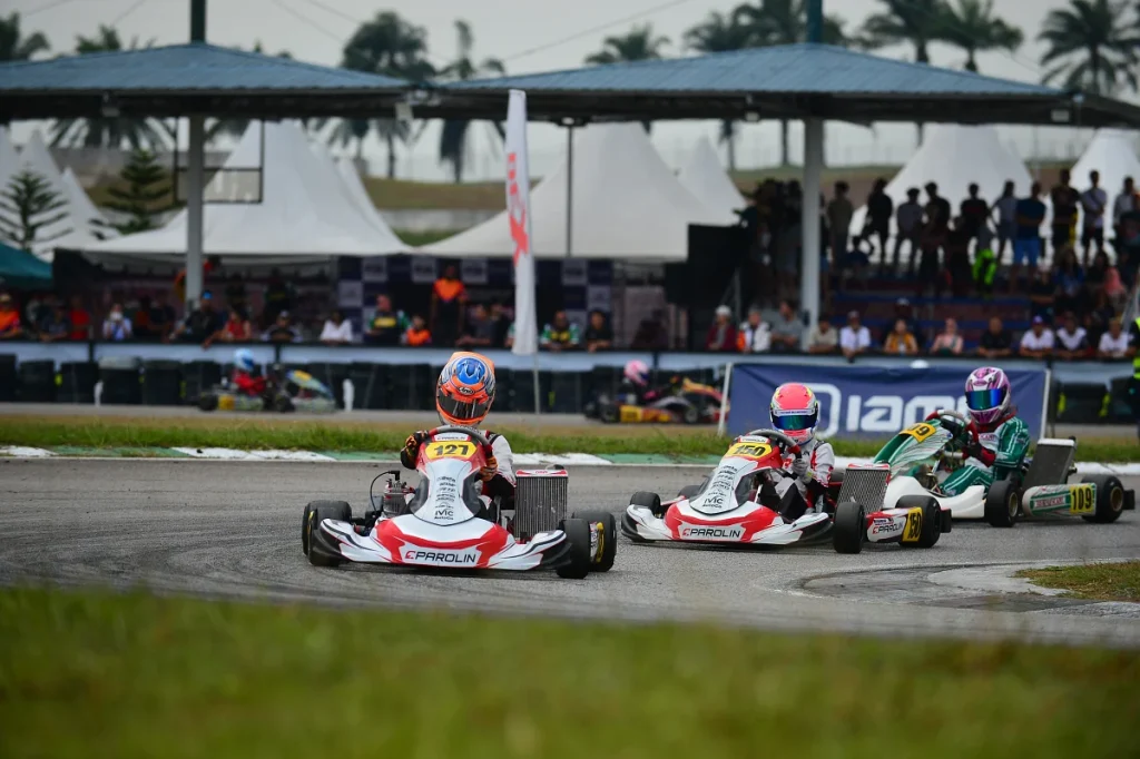 Sepang Kart Circuit - Turn 2 view from the exit with the grandstand in the backgrounds.